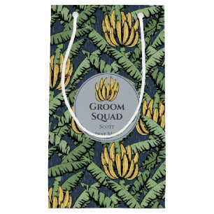 Tropical Navy Groom Squad Banana Leaves Small Gift Bag