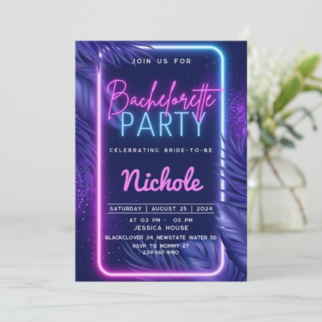 Tropical Neon Bachelorette Invitation Party (Standing Front)