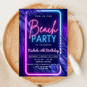 Tropical Neon Beach Party Invitation