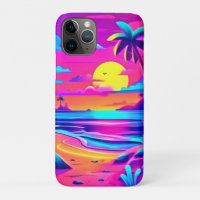 Tropical Neon Beach Sunset Art