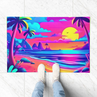 Tropical Neon Beach Sunset Art Doormat