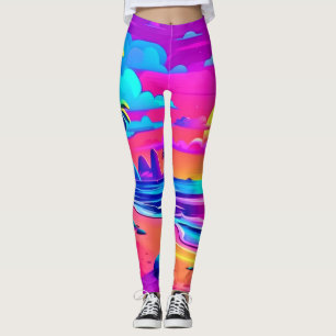 Tropical Neon Beach Sunset Art Leggings