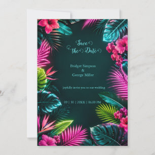Tropical Neon Botanical Wedding Paradise Invitation
