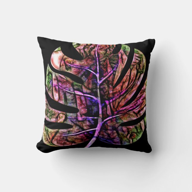 Tropical Neon Bright Leaf Cushion (Front)