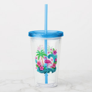 Tropical Neon Flamingo Acrylic Tumbler