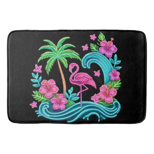 Tropical Neon Flamingo Bath Mat
