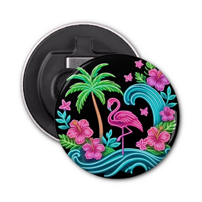 Tropical Neon Flamingo Bottle Opener (Front)