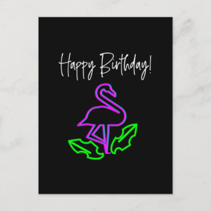 Tropical Neon Flamingo Bright Birthday Postcard