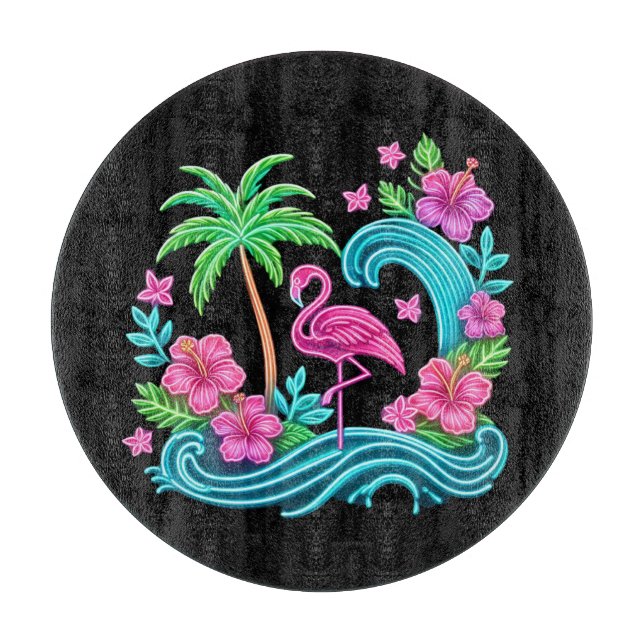 Tropical Neon Flamingo Cutting Board (Front)