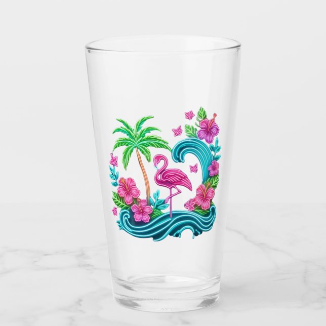 Tropical Neon Flamingo Glass (Front)
