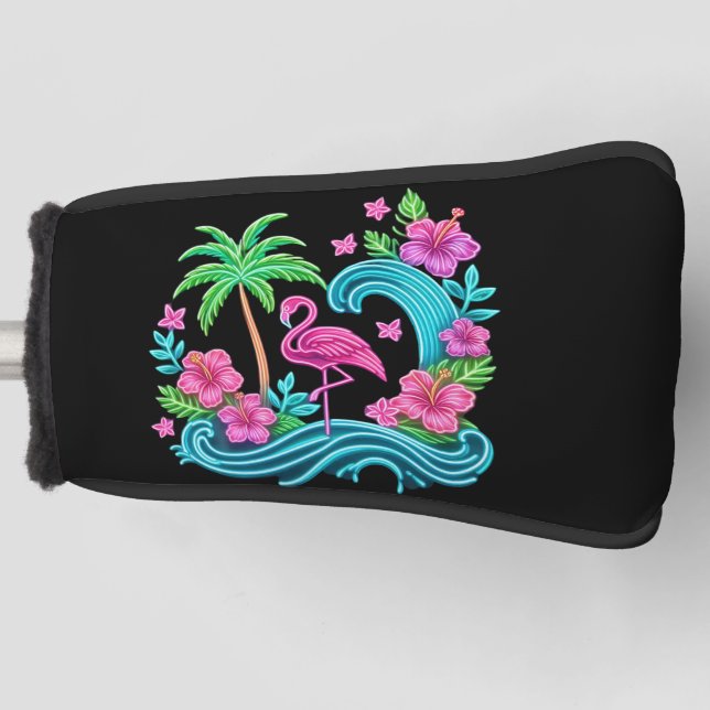 Tropical Neon Flamingo Golf Head Cover (Front)