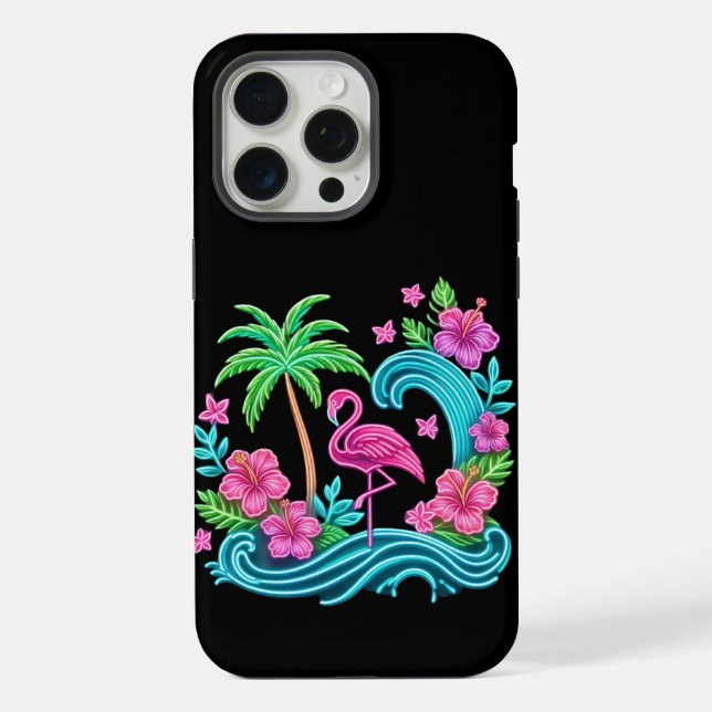Tropical Neon Flamingo iPhone Case (Back)