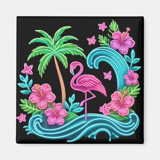 Tropical Neon Flamingo Magnet (Front)