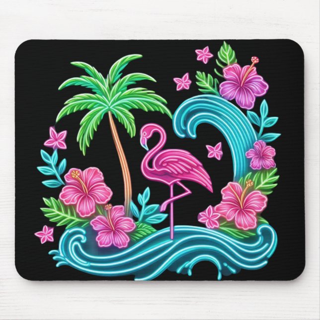 Tropical Neon Flamingo Mouse Mat (Front)