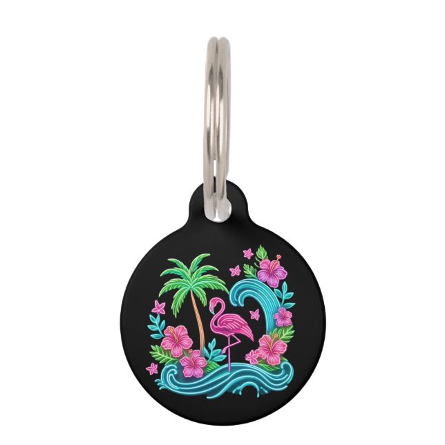 Tropical Neon Flamingo Pet Tag (Front)