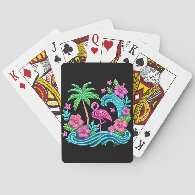 Tropical Neon Flamingo Playing Cards (Back)