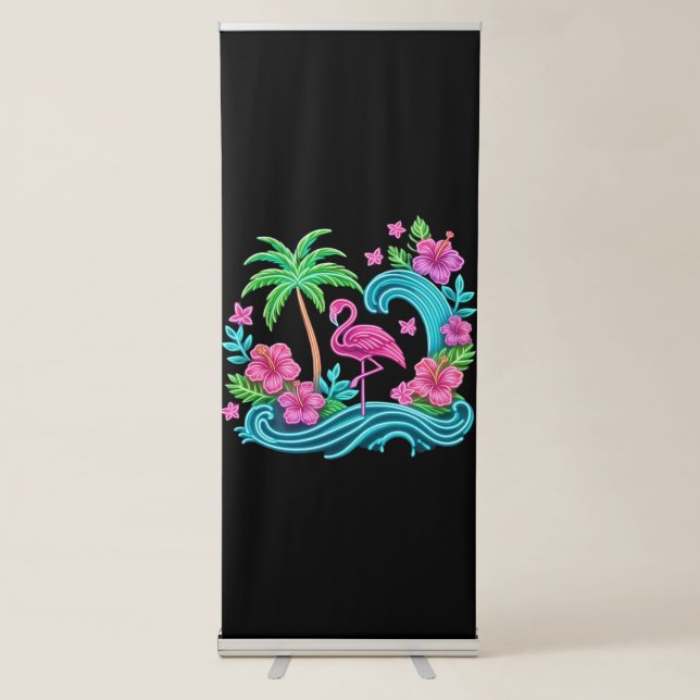 Tropical Neon Flamingo Retractable Banner (Front)