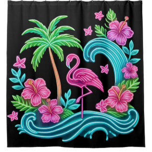 Tropical Neon Flamingo Shower Curtain