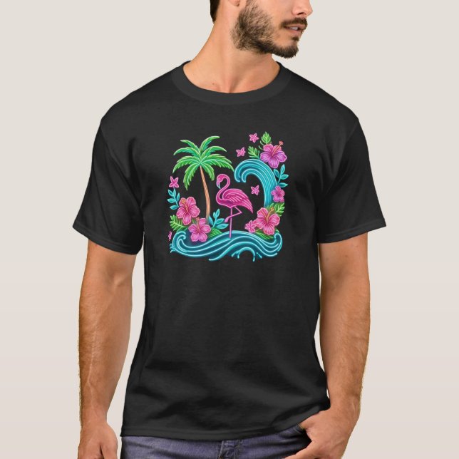 Tropical Neon Flamingo T-Shirt (Front)