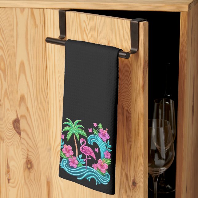 Tropical Neon Flamingo Tea Towel (Thirds Fold)