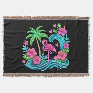 Tropical Neon Flamingo Throw Blanket