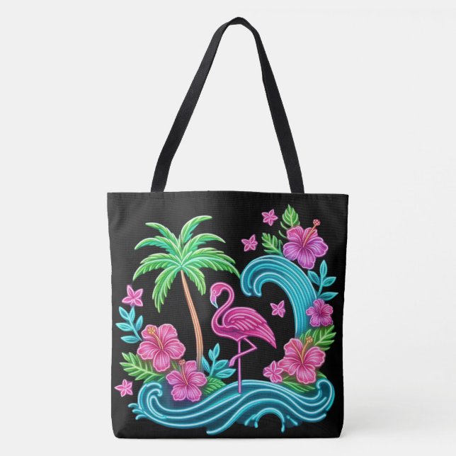 Tropical Neon Flamingo Tote Bag (Front)