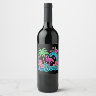 Tropical Neon Flamingo Wine Label