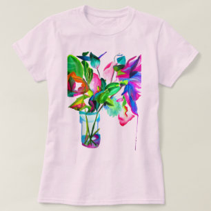 Tropical Neon Frangipani flower original art T-Shirt