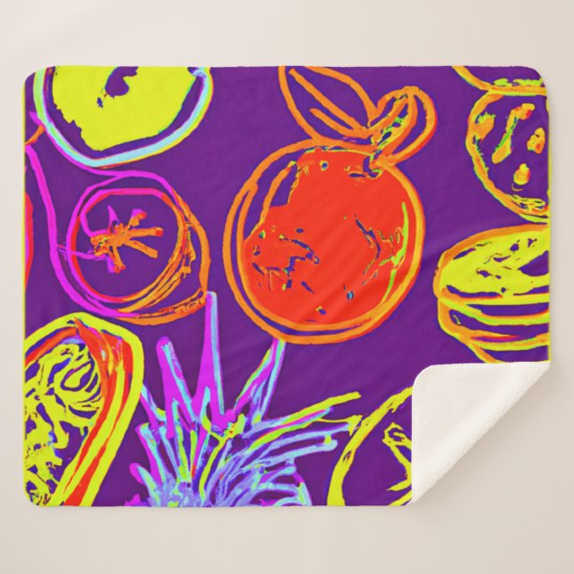 Tropical Neon Fruits Patterns Sherpa Blanket (Front (Horizontal))