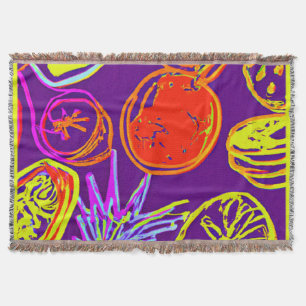 Tropical Neon Fruits Patterns Throw Blanket