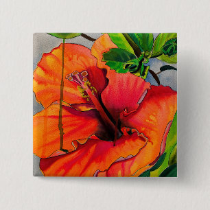 Tropical Neon Hibiscus flower 15 Cm Square Badge