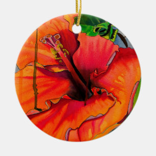 Tropical Neon Hibiscus flower Ceramic Tree Decoration
