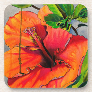 Tropical Neon Hibiscus flower Coaster