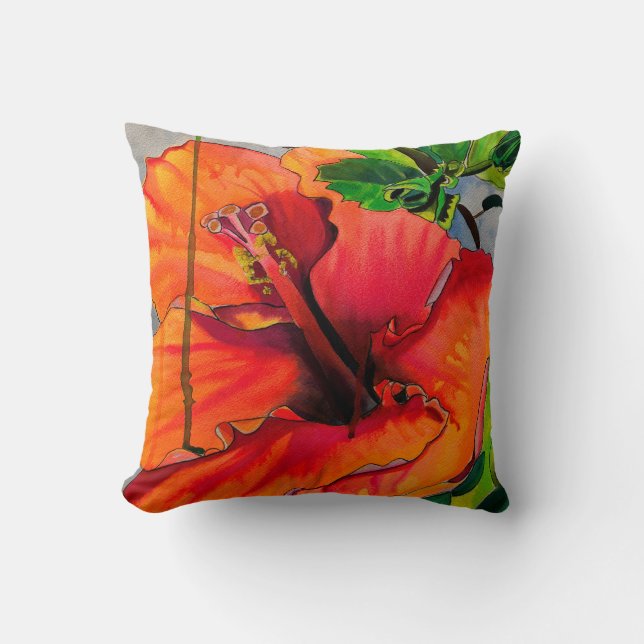 Tropical Neon Hibiscus flower Cushion (Front)