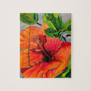 Tropical Neon Hibiscus flower Jigsaw Puzzle