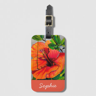 Tropical Neon Hibiscus flower Luggage Tag