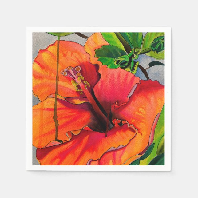 Tropical Neon Hibiscus flower Napkin (Front)