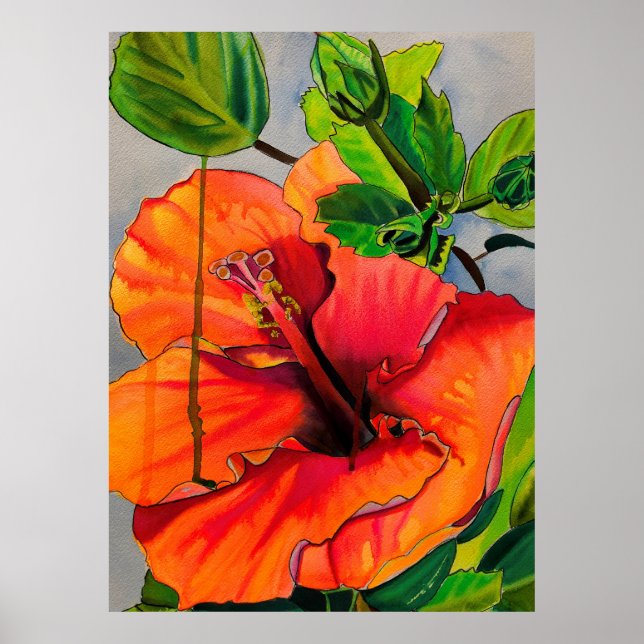 Tropical Neon Hibiscus flower Poster (Front)