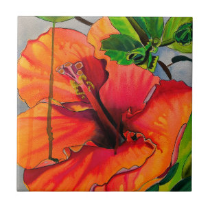 Tropical Neon Hibiscus flower Tile