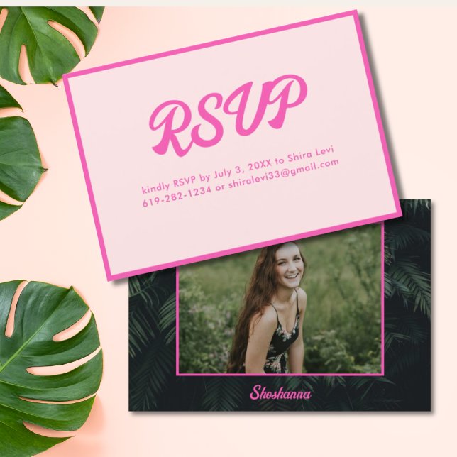 Tropical Neon Pink Bat Mitzvah RSVP Card (Tropical Neon Pink Bat Mitzvah RSVP Card
)