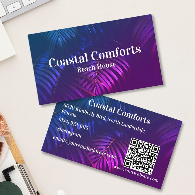 Tropical Neon Vacation Rental Business Card (Creator Uploaded)