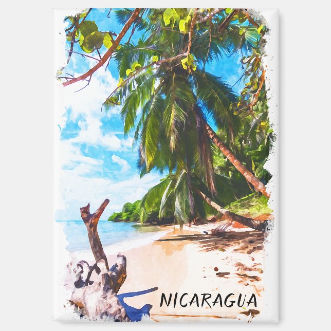 Tropical Nicaragua Beach Watercolor Travel Magnet (Front)