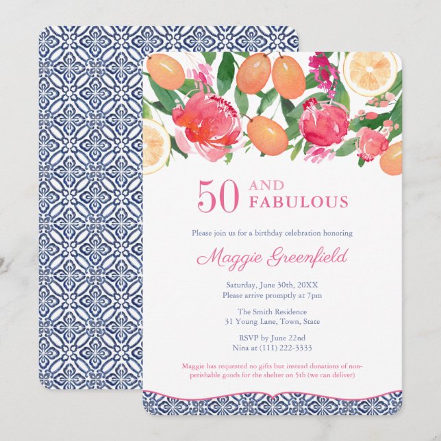 Tropical Night 50 And Fabulous 50th Birthday Party Invitation (Front/Back)