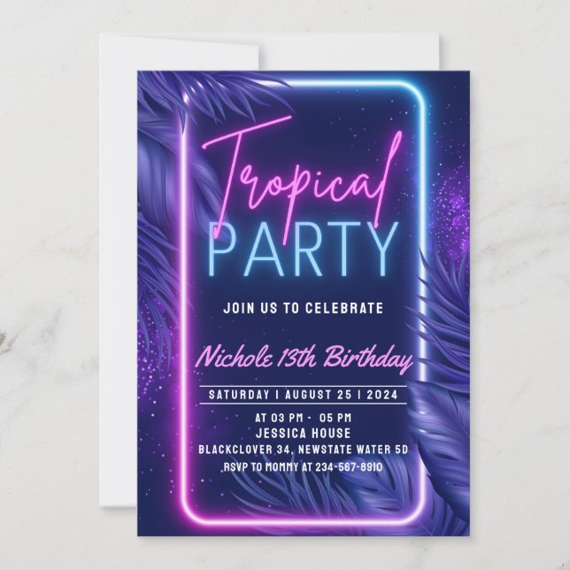 Tropical Night Birthday Invitation Party (Front)
