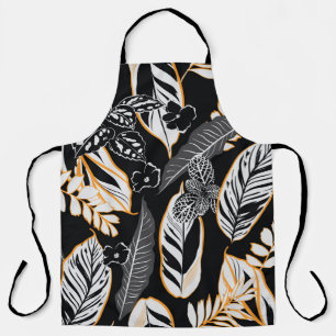 Tropical Night Foliage: Dark Vintage Pattern Apron