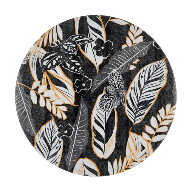 Tropical Night Foliage: Dark Vintage Pattern Cutting Board (Front)