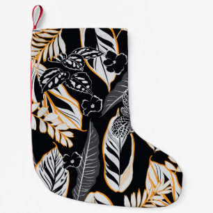 Tropical Night Foliage: Dark Vintage Pattern Small Christmas Stocking