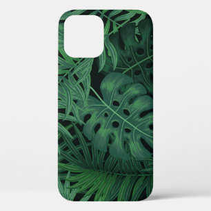 Tropical Night Green: Exotic Plant Pattern iPhone 12 Case