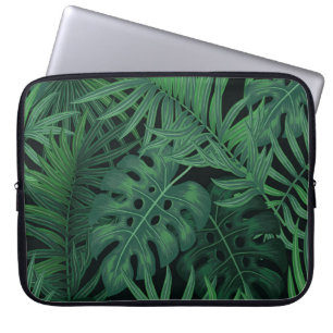 Tropical Night Green: Exotic Plant Pattern Laptop Sleeve