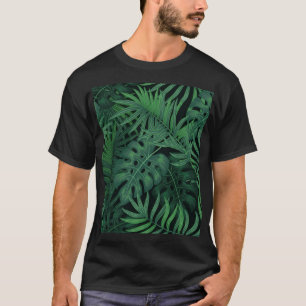 Tropical Night Green: Exotic Plant Pattern T-Shirt
